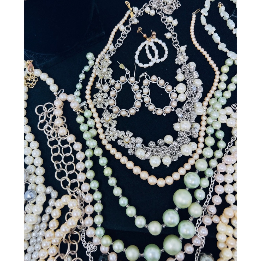 Vintage to Modern Pearl Necklace & Bracelet Gold & Silver Tone Beaded Lot of 30 - Picture 9 of 16